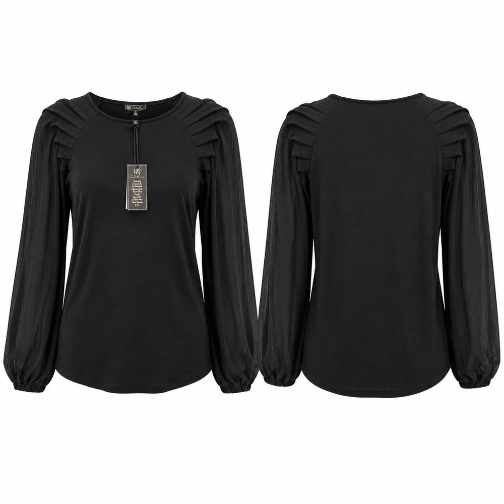 NWT DG2 BY Diane Gilman Top Women XL Blouse Pleated Chiffon Sleeves